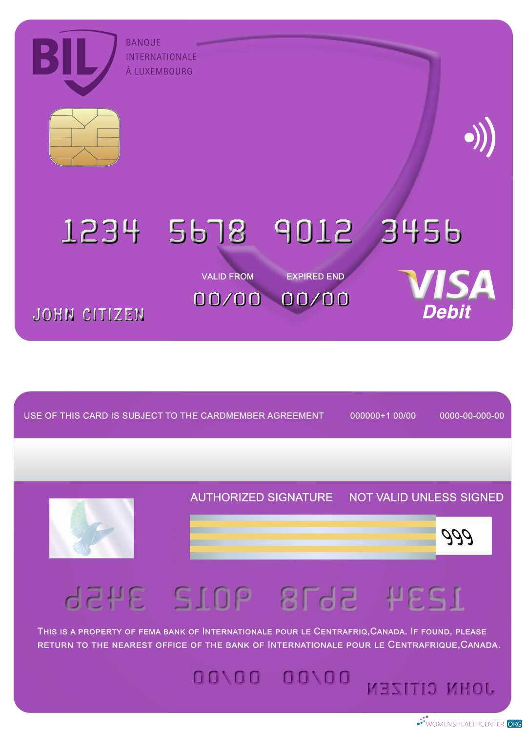 Download Canada Internationale pour le Centrafrique bank visa card Photoshop template